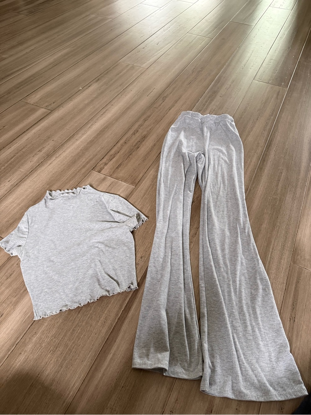Fashion Nova Light Gray Ribbed Flare Pants